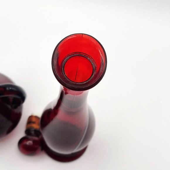 PAIR Vintage Avon Red Glass Bottles with Stoppers 5" Cruet 8" Perfume - Picture 7 of 10